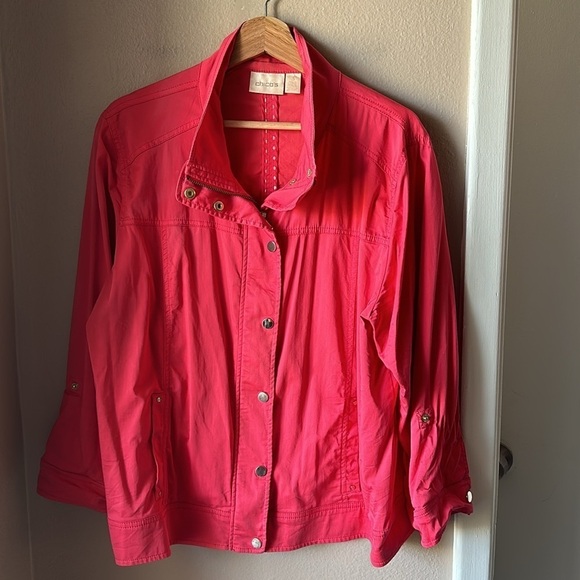 CHICO’S Coral Tab Sleeve Button Down Jacket - Picture 2 of 7